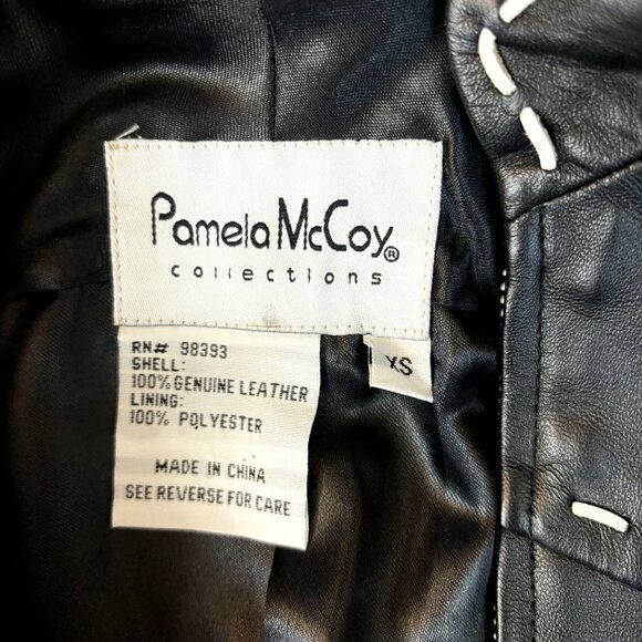 Pamela McCoy NWOT Size XS Black Genuine Leather Jacket, Full Front Zip - Picture 7 of 16